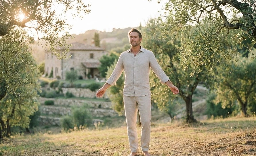 Professionista in un ritiro breathwork e bio-hacking esclusivo nella natura della Sabina, a 45 minuti da Roma Nord.